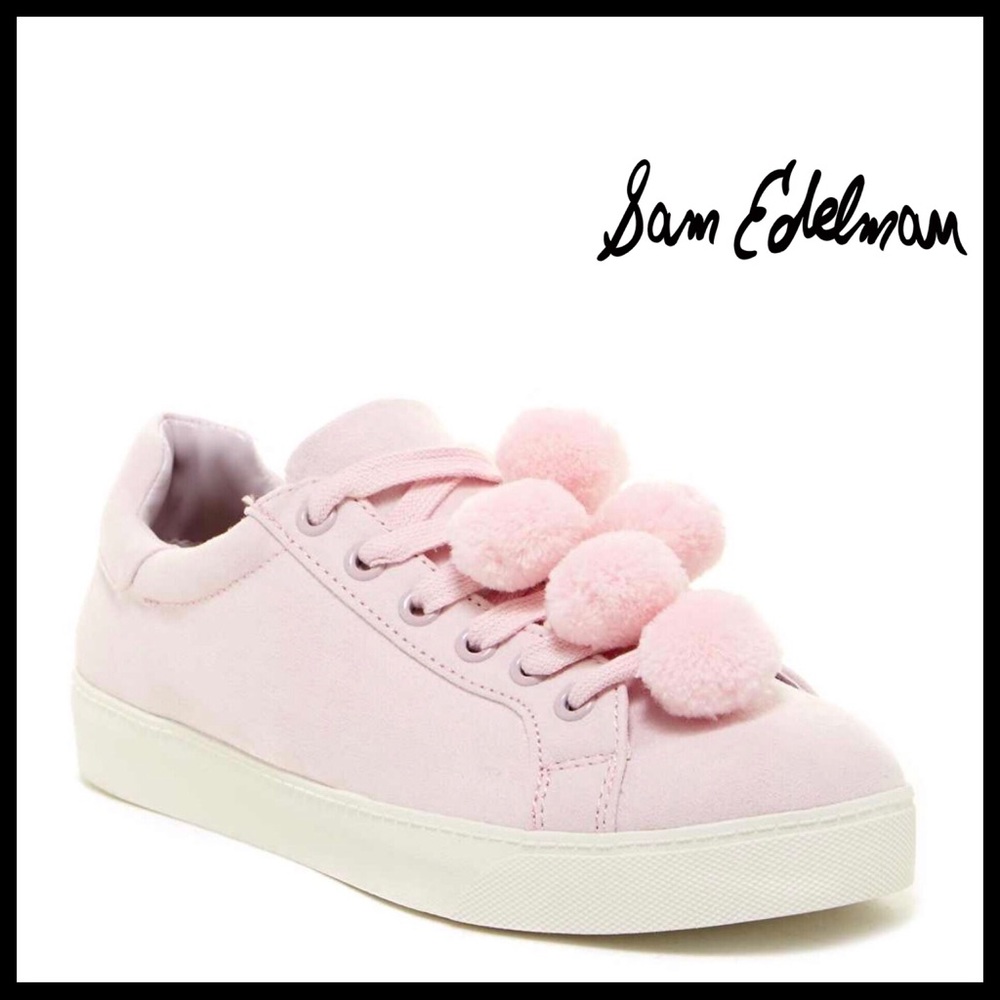 SAM EDELMAN PINK VEGAN SUEDE POM POM SNEAKERS A3C - Picture 8 of 8